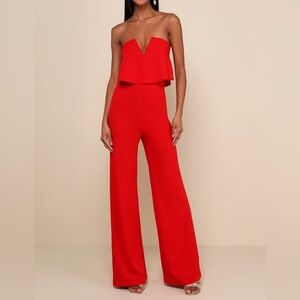 Lulus NWT Power of Love Red Strapless Jumpsuit Size Medium